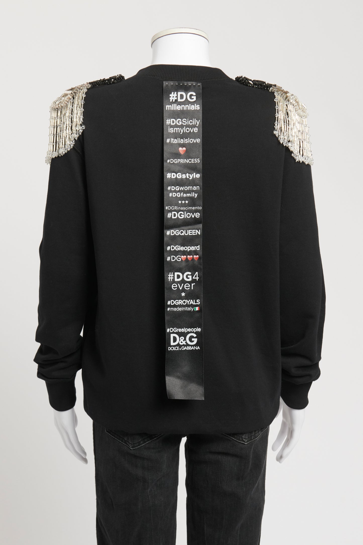 Black Cotton Preowned Embellished Sweatshirt