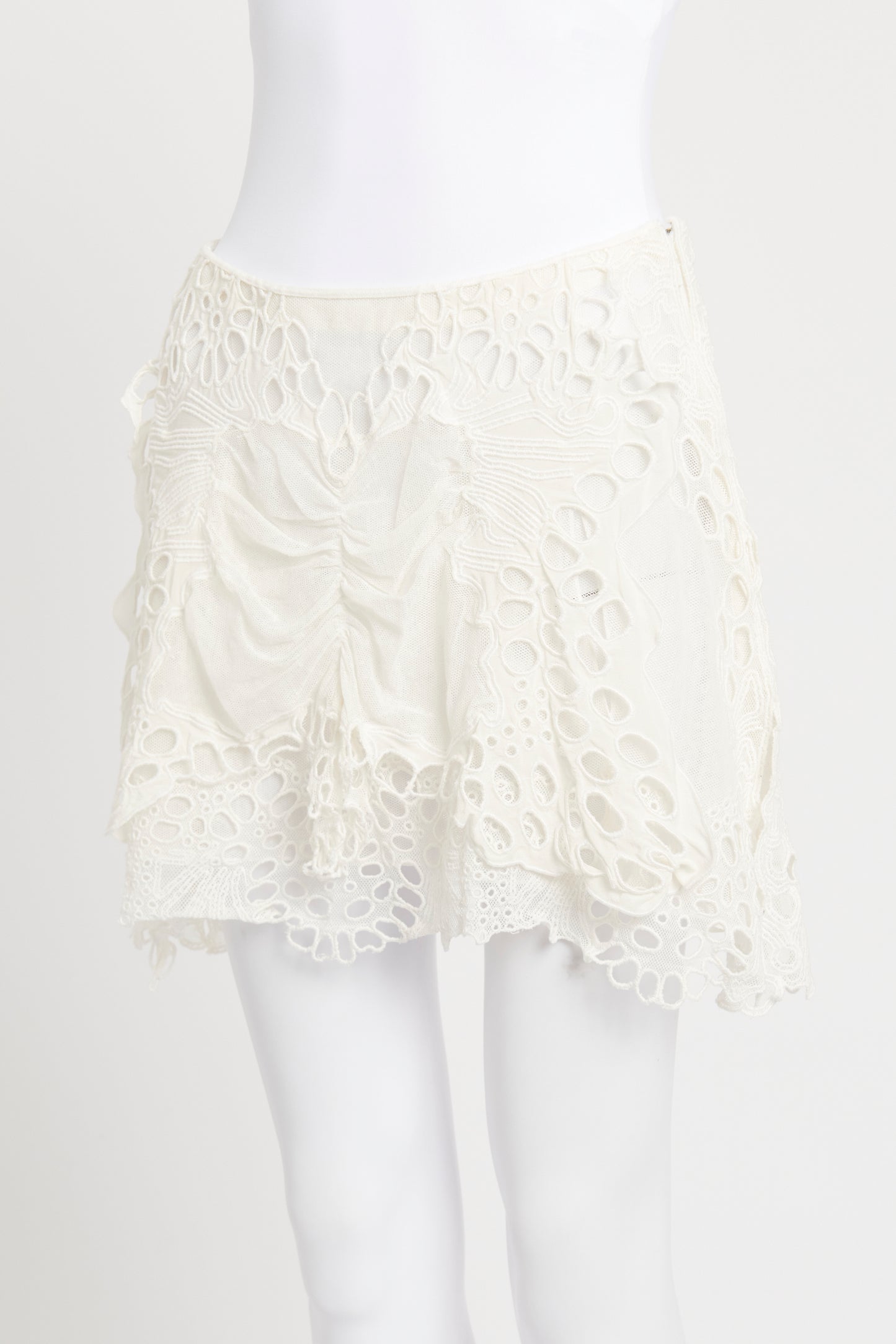 2016 White Linen Blend Preowned Lace Mini Skirt