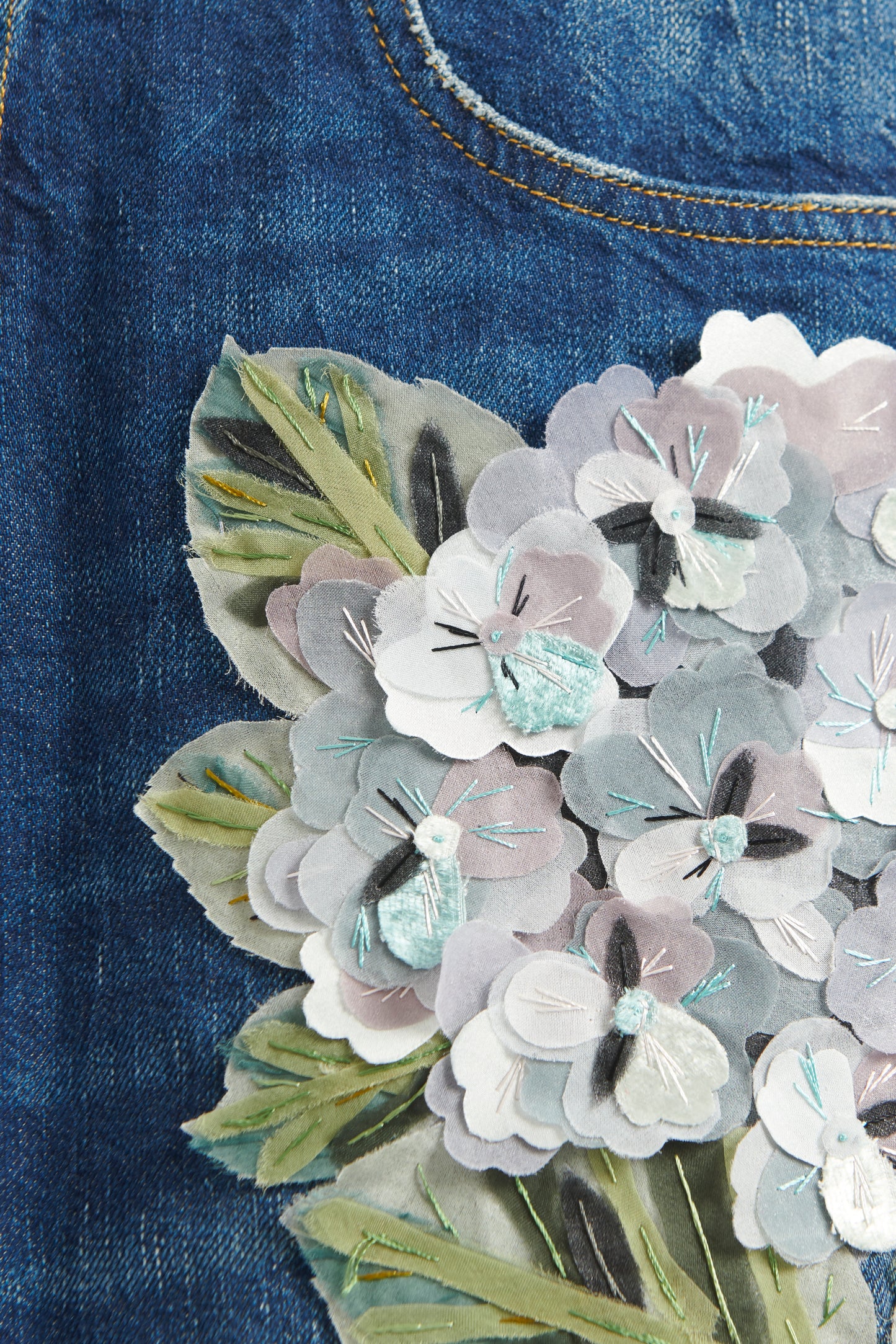 Blue Denim Preowned Floral Appliqué Mini Skirt
