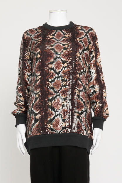 Black Silk Preowned Sequin Python Motif Sweatshirt