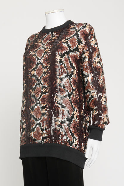 Black Silk Preowned Sequin Python Motif Sweatshirt