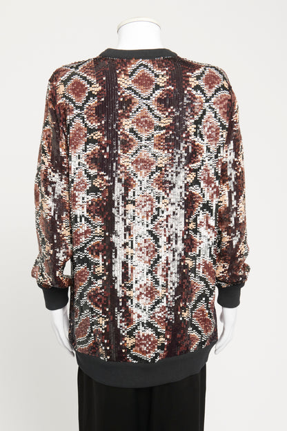 Black Silk Preowned Sequin Python Motif Sweatshirt