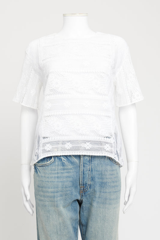 White Lace Preowned Short Sleeved Lace Blouse