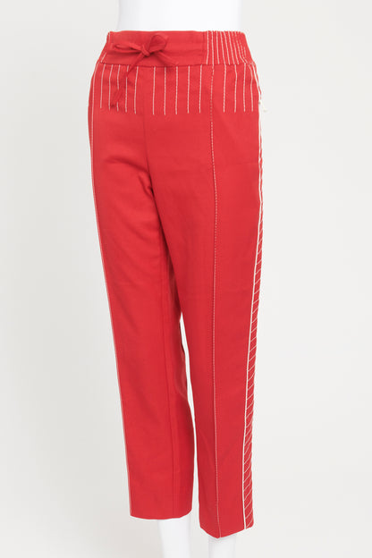 Red Polyester Preowned Straight Leg Trousers