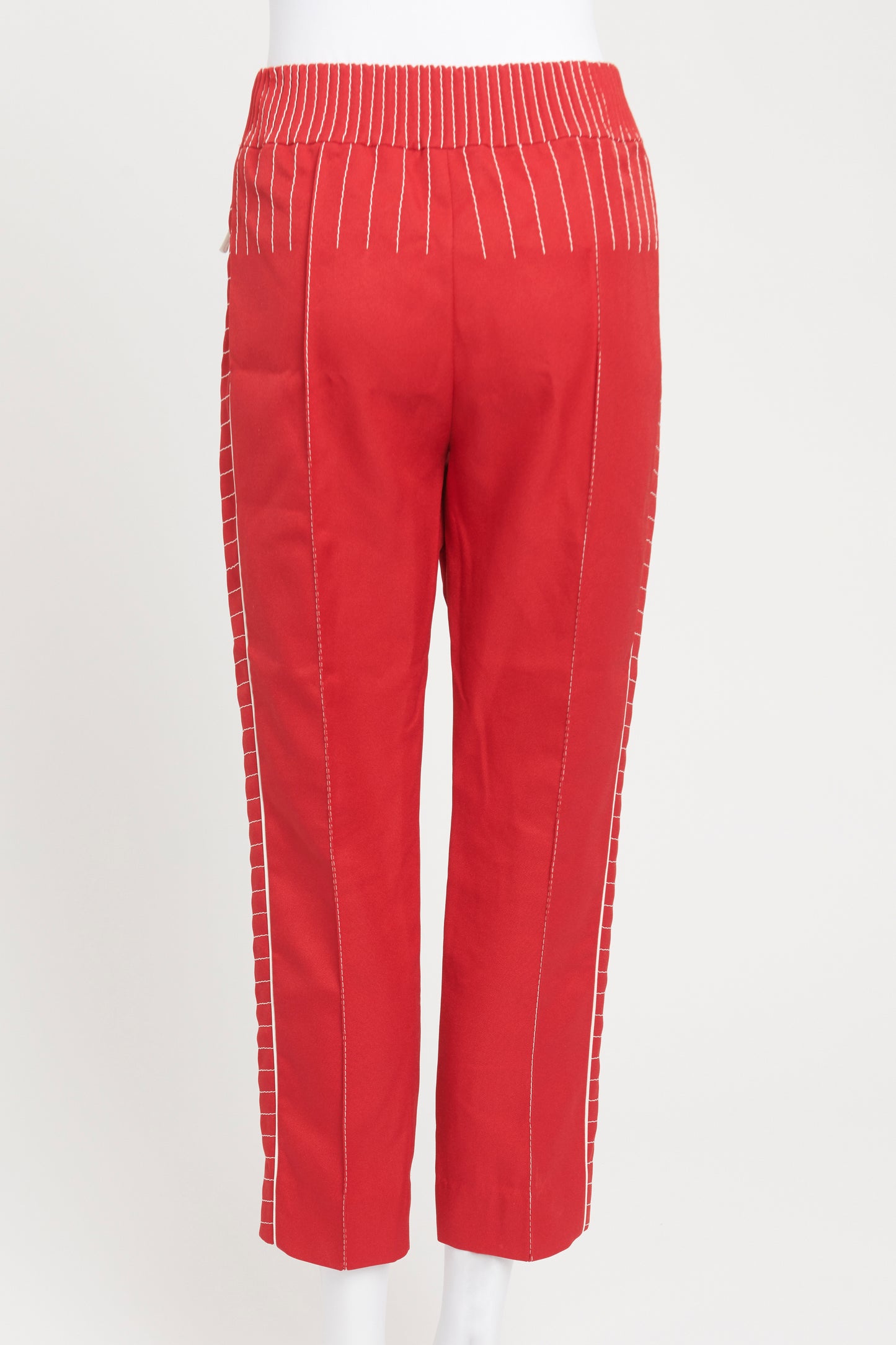 Red Polyester Preowned Straight Leg Trousers
