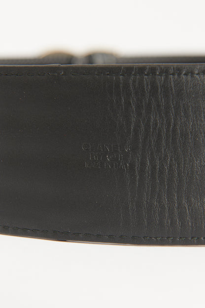 2017 Black Leather Preowned Acrylic CC Buckle Belt