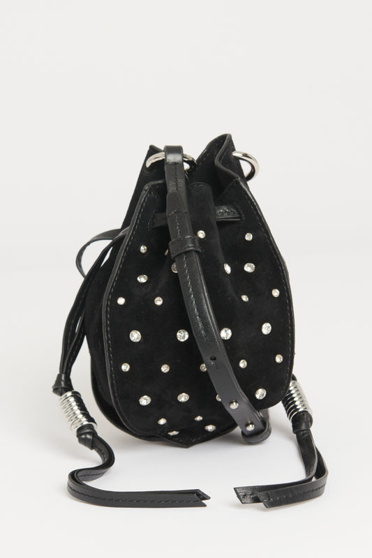 Black Leather Preowned Radji Crystal Embellished Shoulder Bag