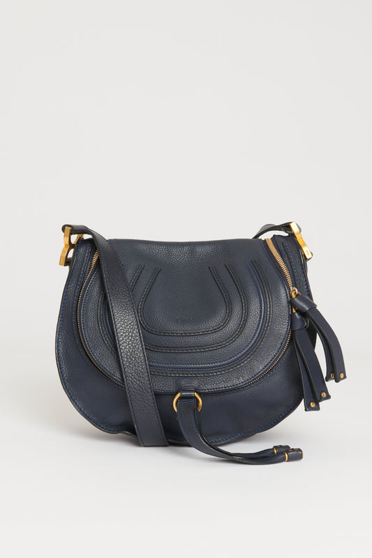 2012 Navy Leather Preowned Medium Marcie Crossbody Bag