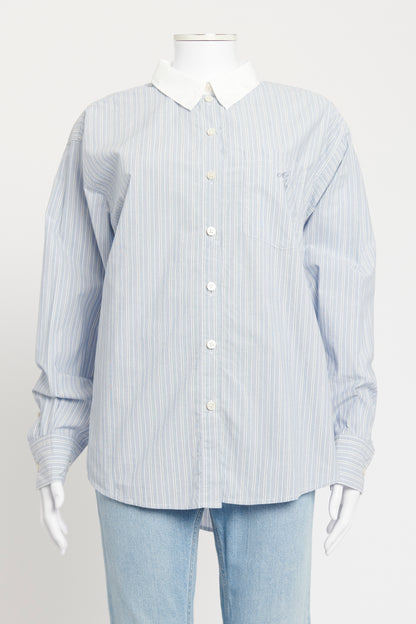 Blue Cotton Preowned Embroidered Shirt