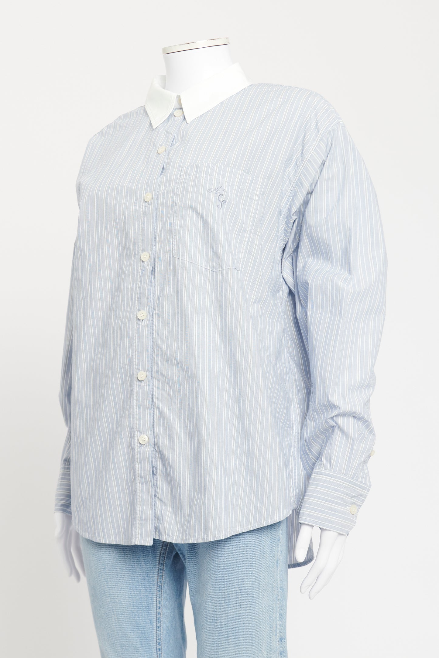 Blue Cotton Preowned Embroidered Shirt