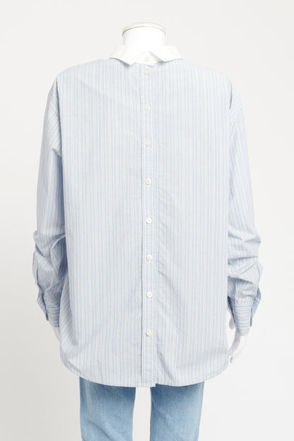 Blue Cotton Preowned Embroidered Shirt