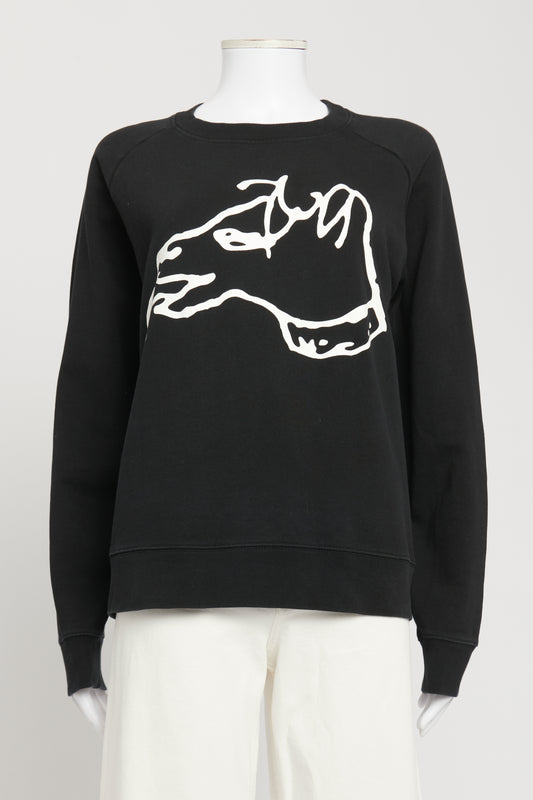 Black Cotton Preowned Dog Printed Sweatshirt