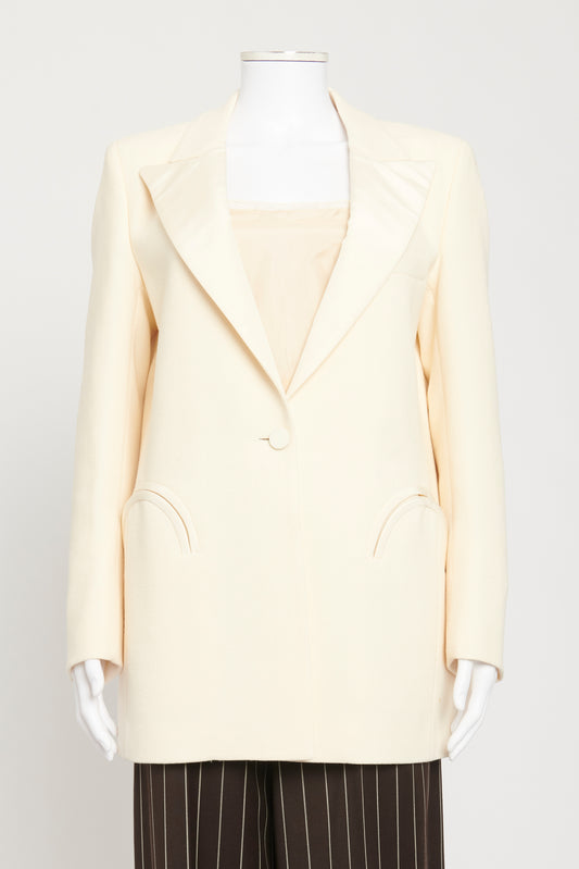 Cream Wool Crepe Preowned Double Breasted Blazer