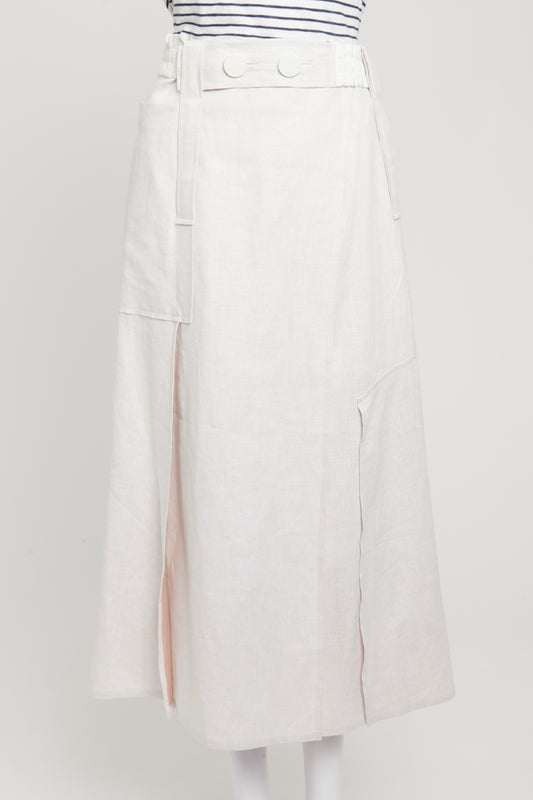 Neutral Linen Preowned Side Slit Midi Skirt