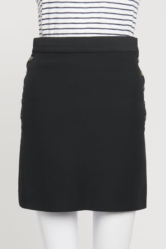 Black Wool Blend Preowned Button Up Mini Skirt