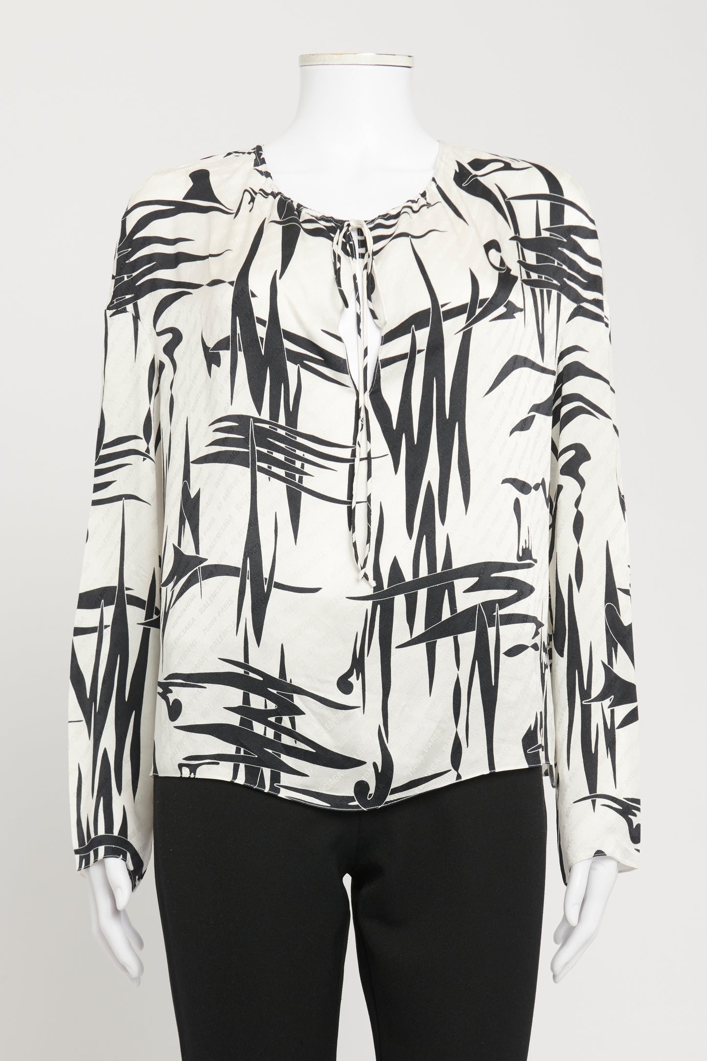 Monochrome Silk Preowned Printed Logo Blouse