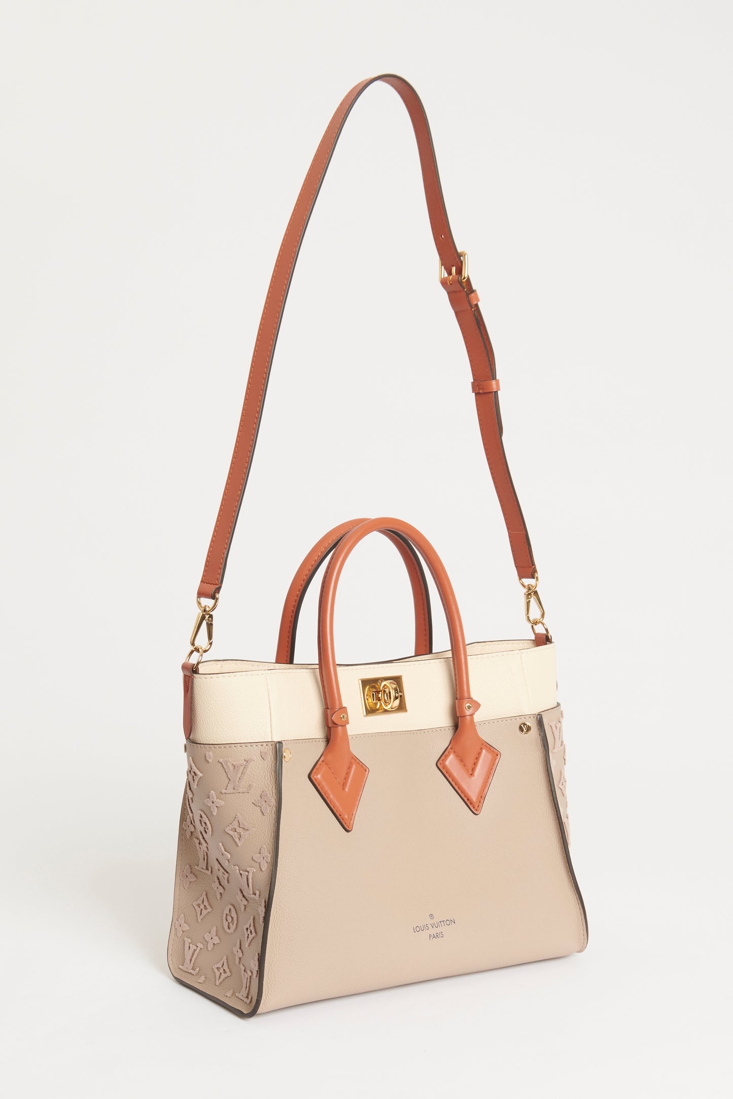 Galet Grained Leather Preowned MM On My Side Tote Bag