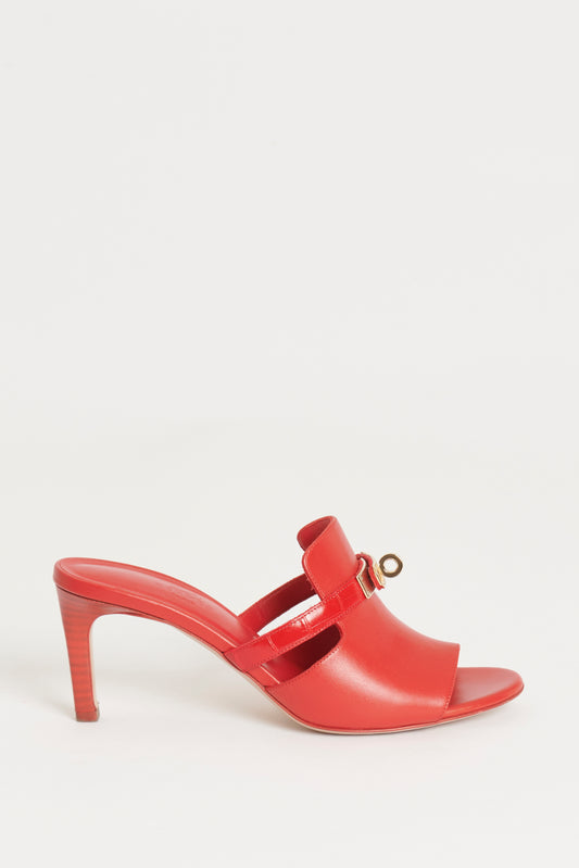 Red Leather Preowned Cute Mule Sandals