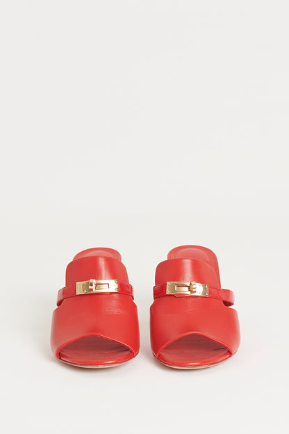 Red Leather Preowned Cute Mule Sandals