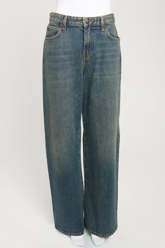 Blue Green Wash Preowned Wide Leg Jeans