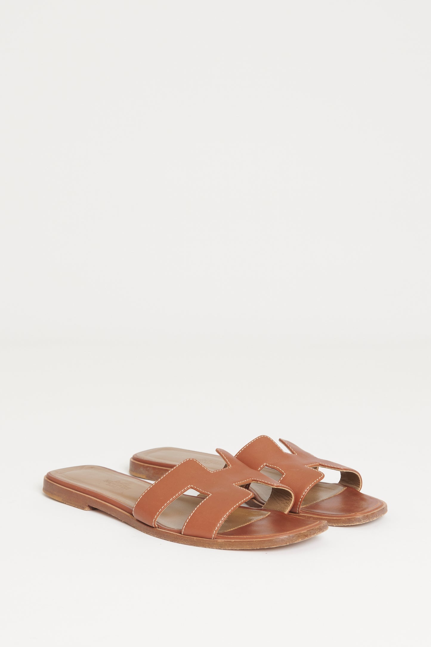 Brown Leather Preowned Oran Flat Sandals