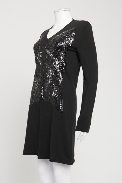 Black Cashmere and Silk Preowned Sequin Embroidered Mini Dress