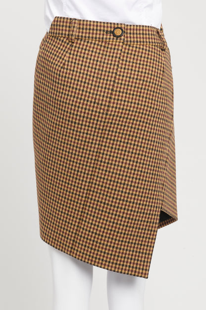 2020 Brown Check Preowned Wool Asymmetric Mini Skirt