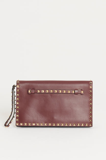 Bordeaux Leather Preowned Rockstud Clutch Bag