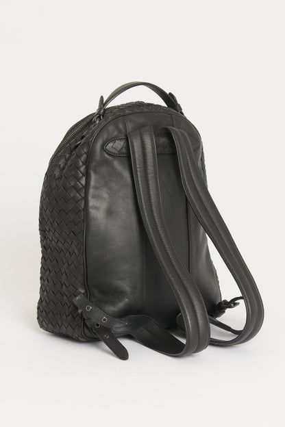 Black Leather Preowned Intrecciato Backpack