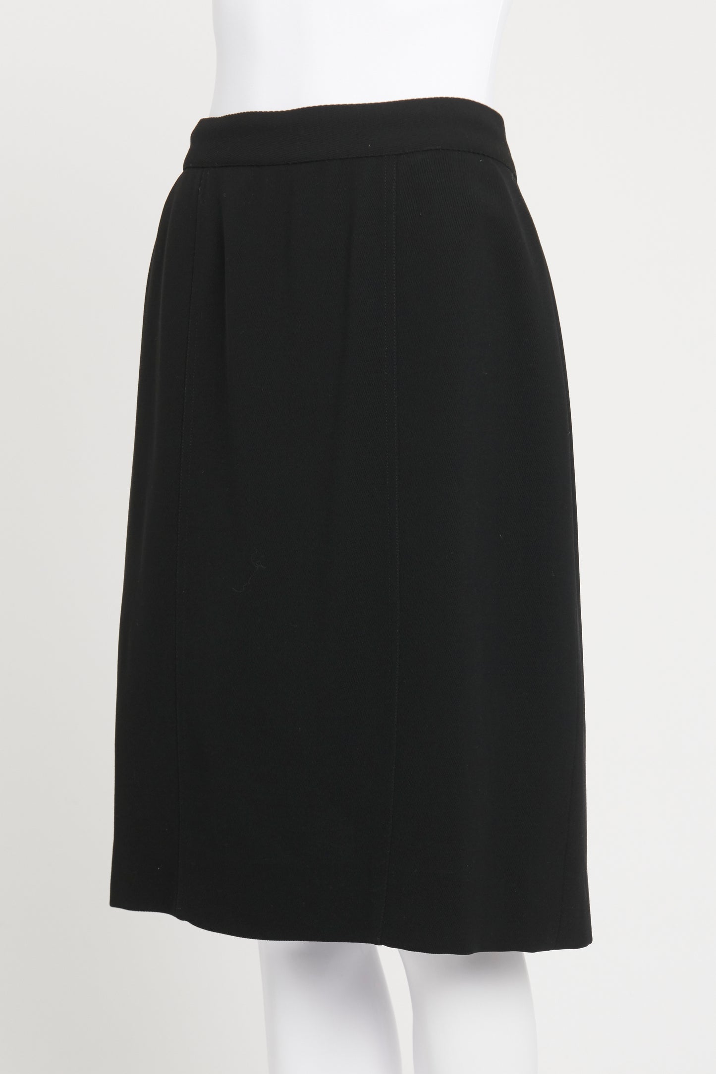 Black Wool Preowned High Waisted CC Knee Length Skirt