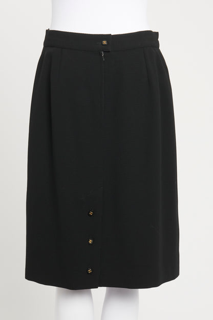 Black Wool Preowned High Waisted CC Knee Length Skirt