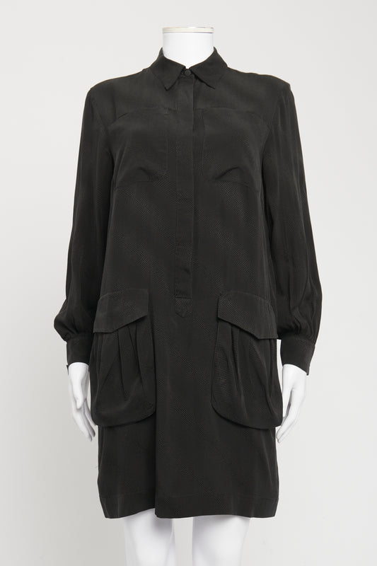 Black Silk Preowned Button Up Mini Dress