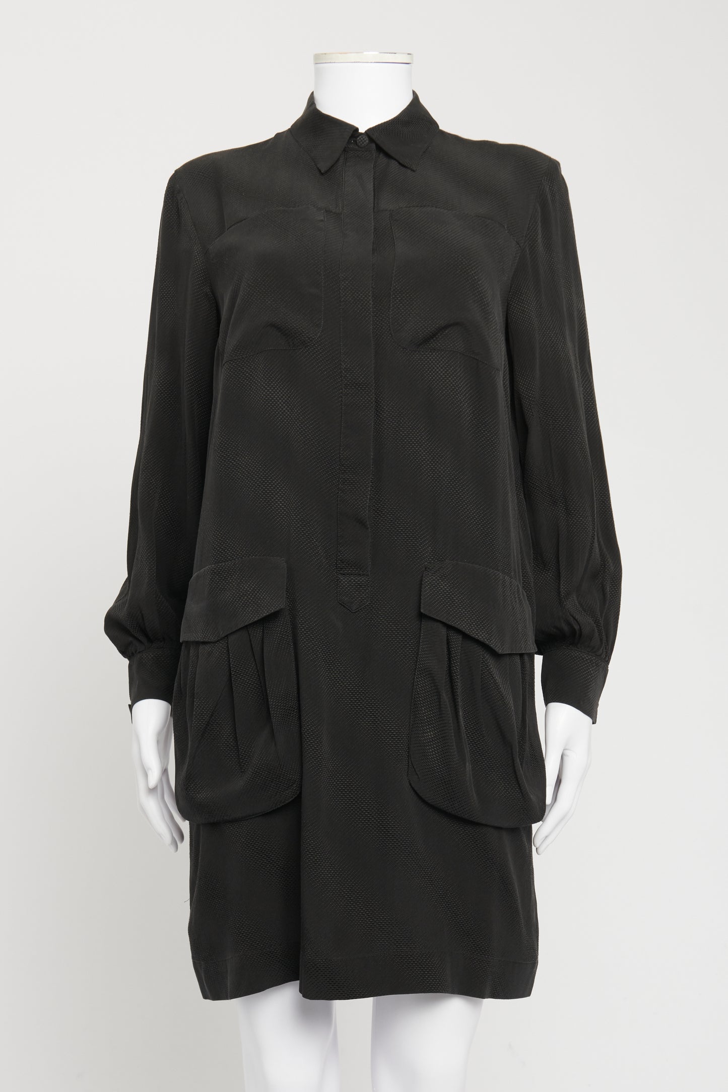 Black Silk Preowned Button Up Mini Dress
