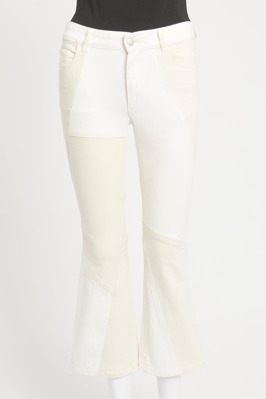 White Cotton Preowned Patchwork Flared Jeans