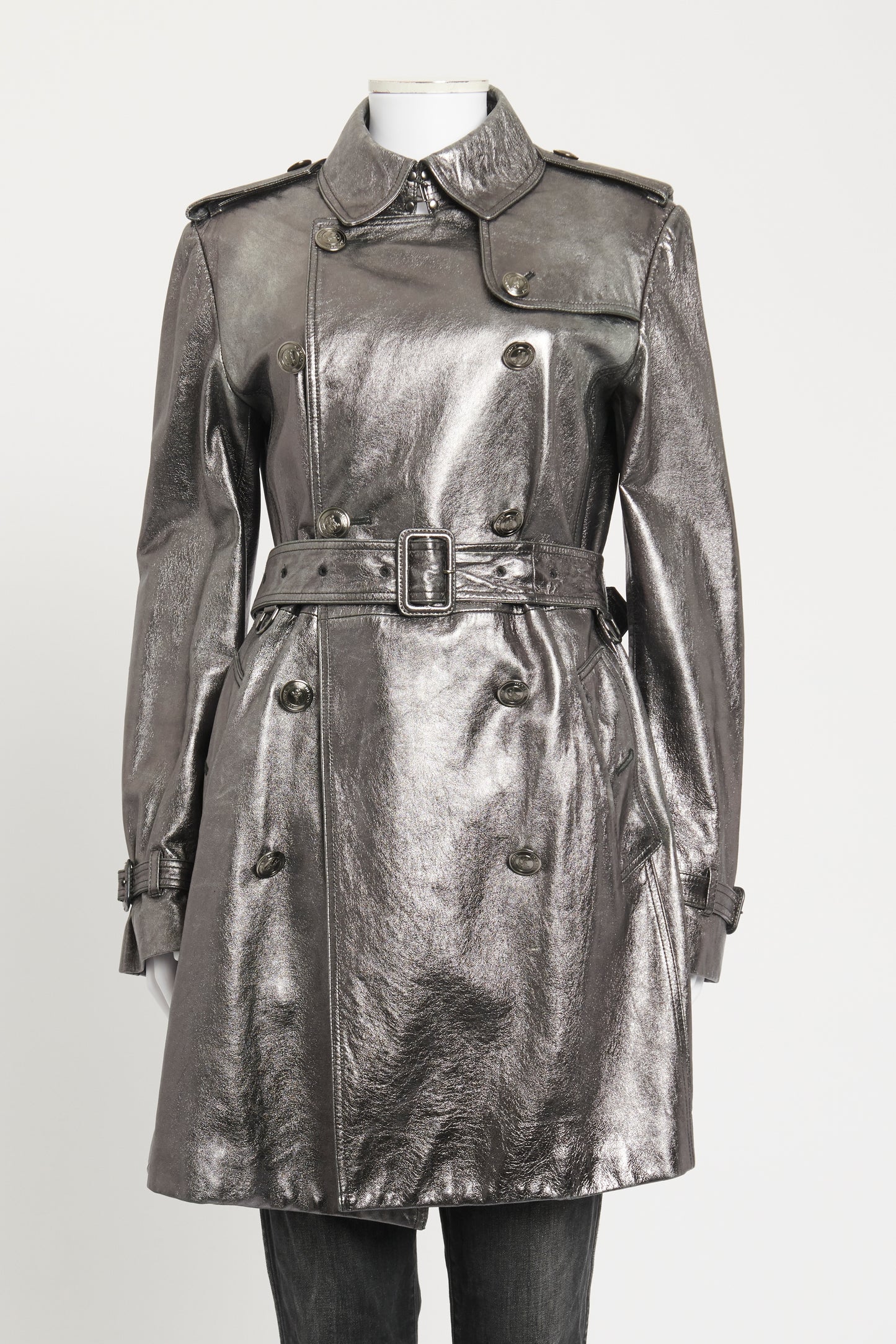 Gunmetal Metallic Lambskin Preowned Trench Coat