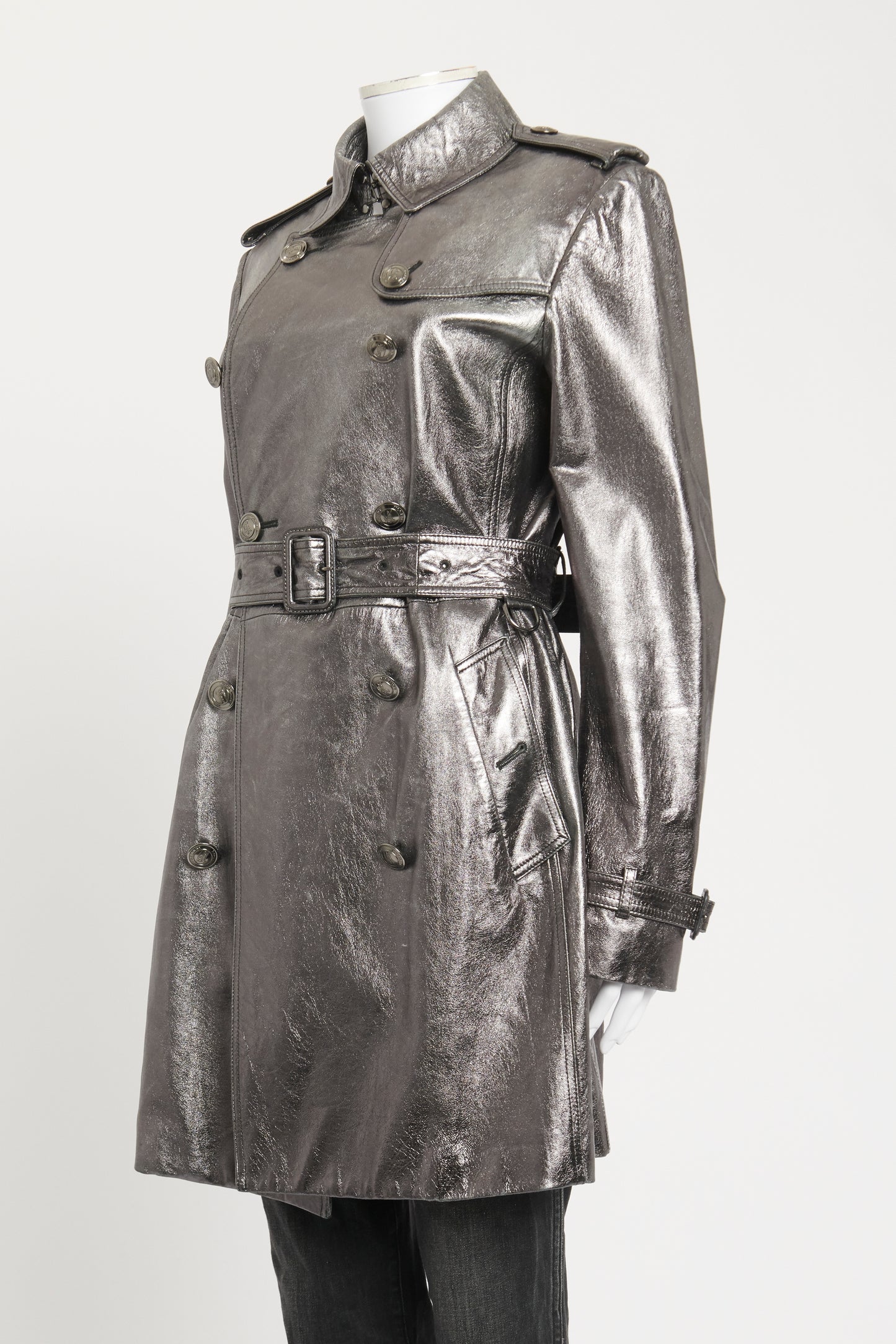 Gunmetal Metallic Lambskin Preowned Trench Coat