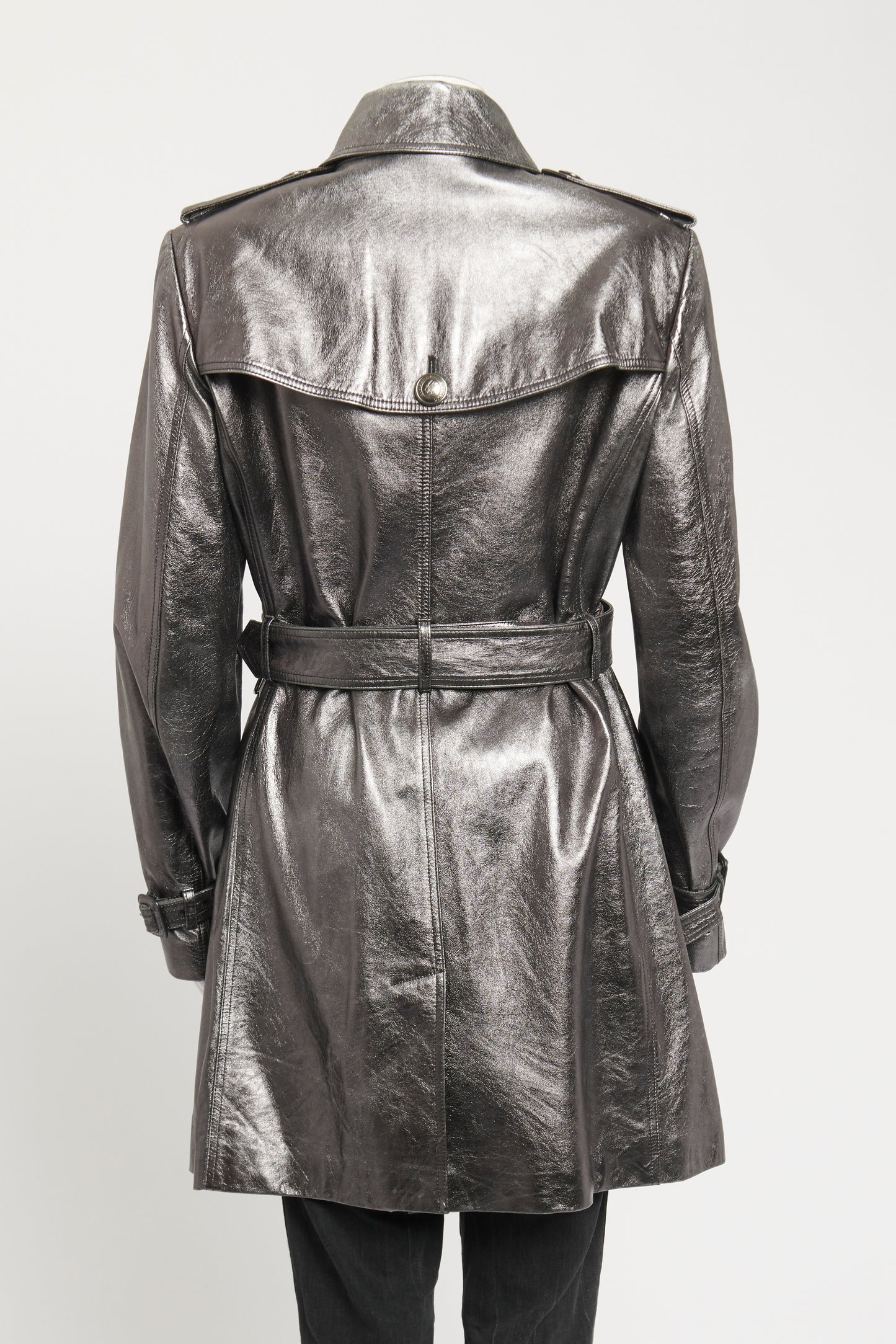 Gunmetal Metallic Lambskin Preowned Trench Coat