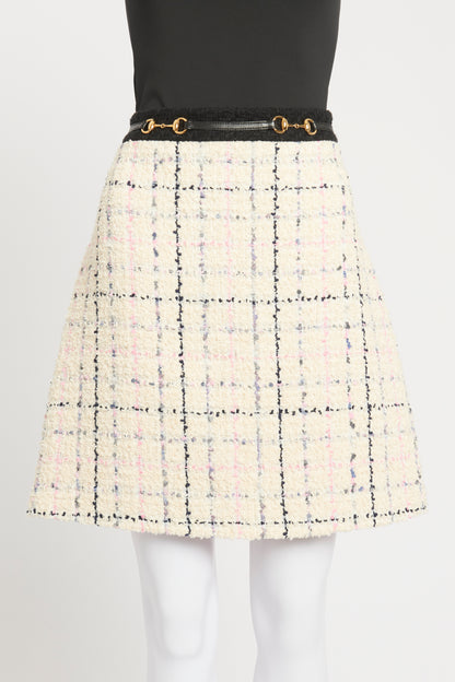 White Cotton Blend Preowned Check Mini Skirt