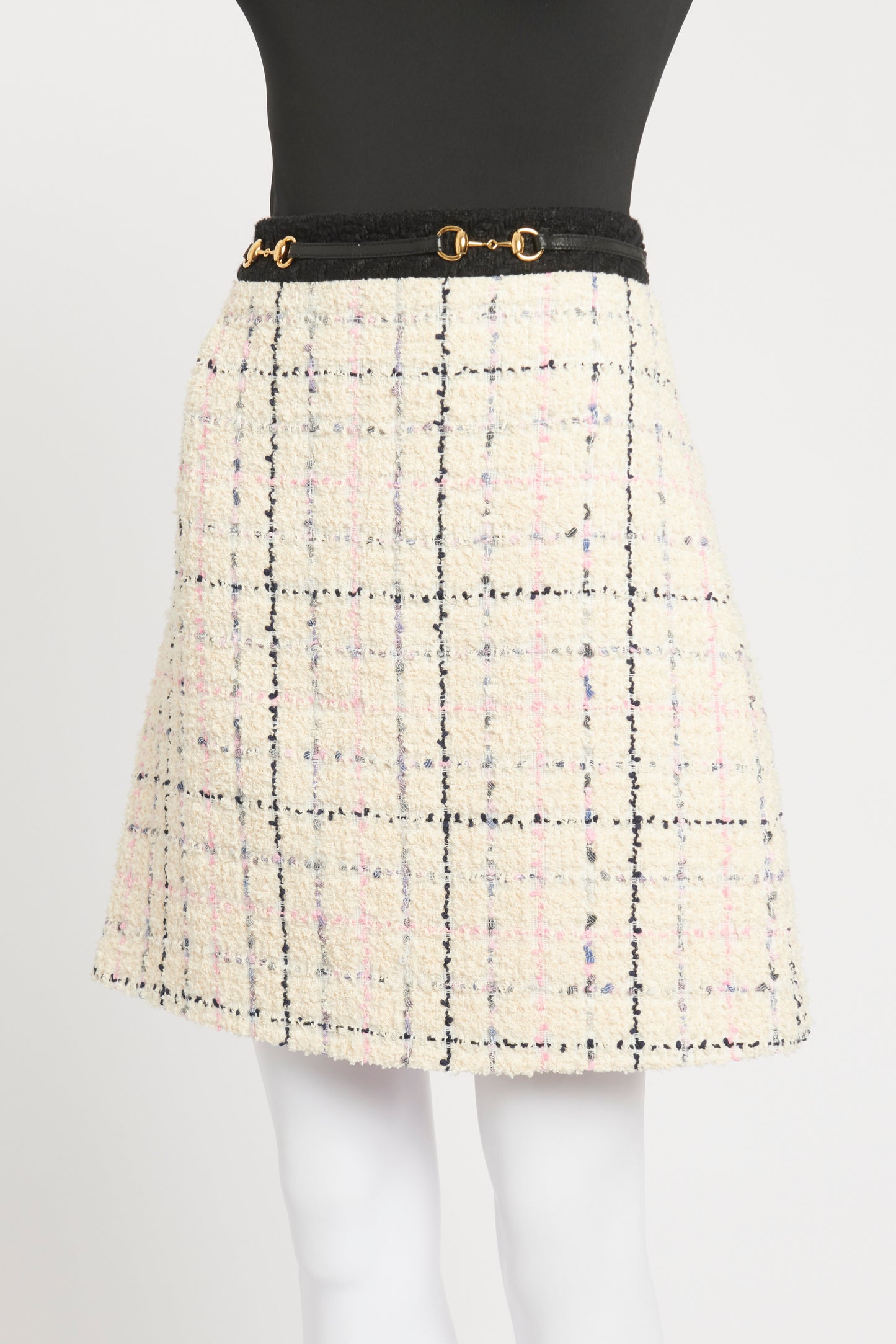 White Cotton Blend Preowned Check Mini Skirt