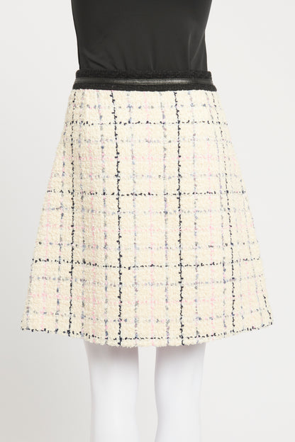 White Cotton Blend Preowned Check Mini Skirt