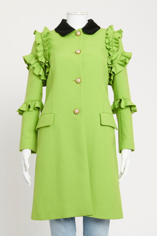 2016 Green Wool Preowned Ruffled Coat