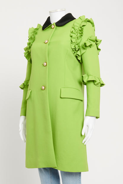 2016 Green Wool Preowned Ruffled Coat