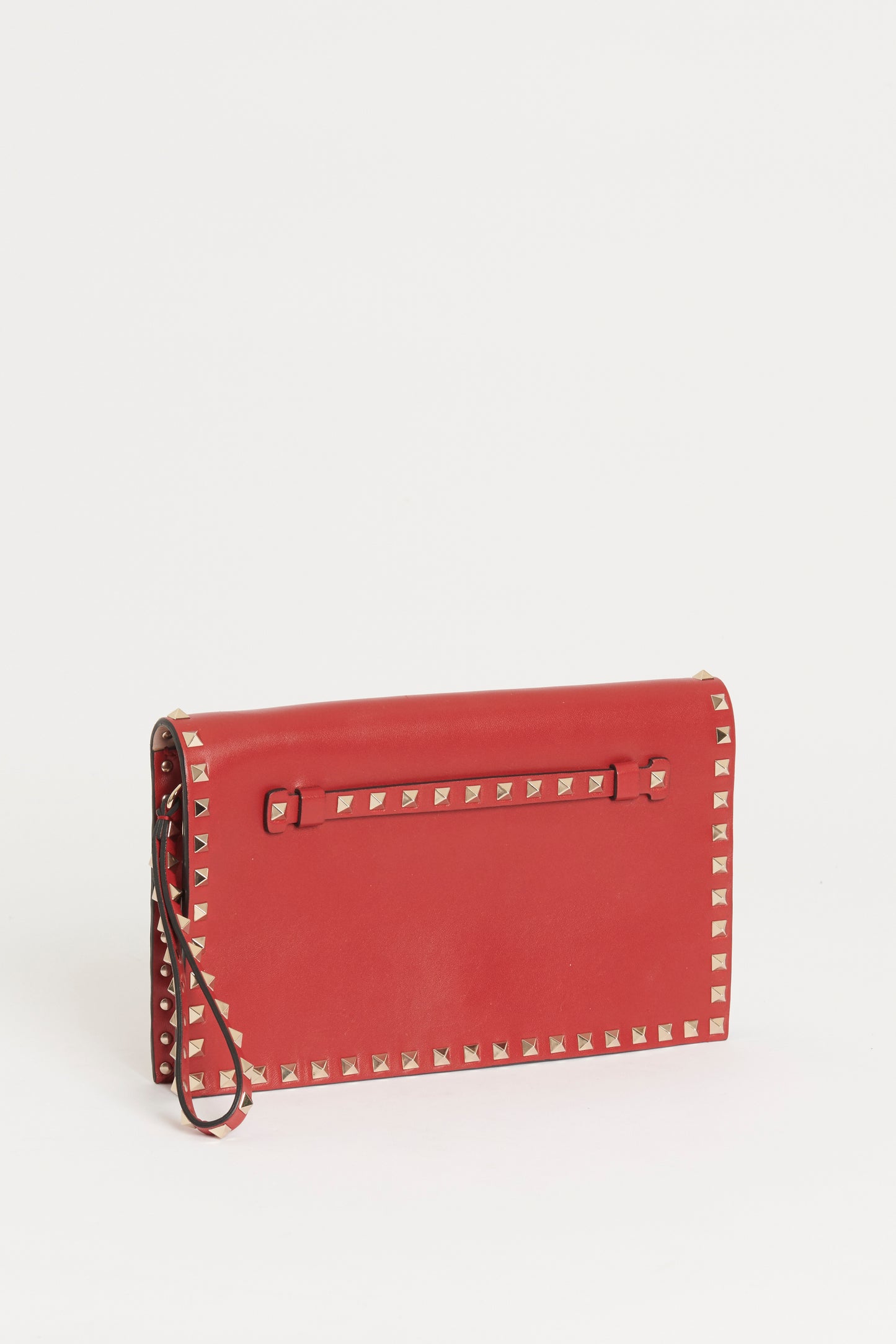Red Leather Preowned Rockstud Clutch Bag