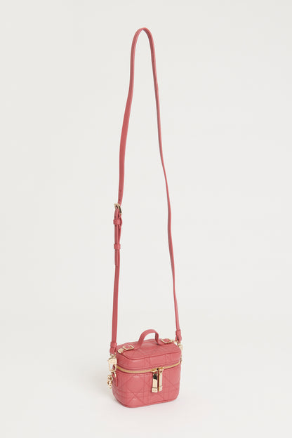 Pink Lambskin Preowned Lady Dior Micro Vanity Bag