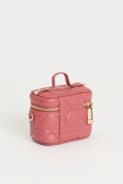 Pink Lambskin Preowned Lady Dior Micro Vanity Bag