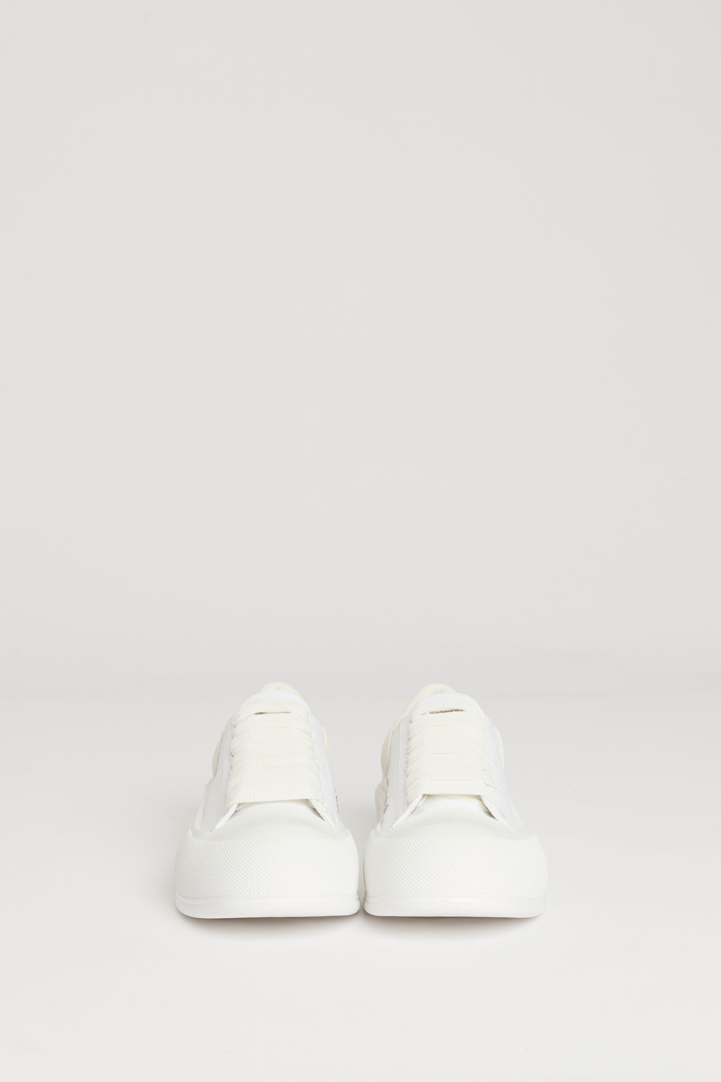 White Cotton Canvas Preowned Lace Up Deck Trainers