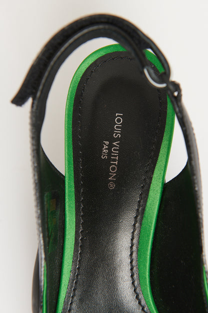 Green Satin Preowned Archlight Slingback Pumps