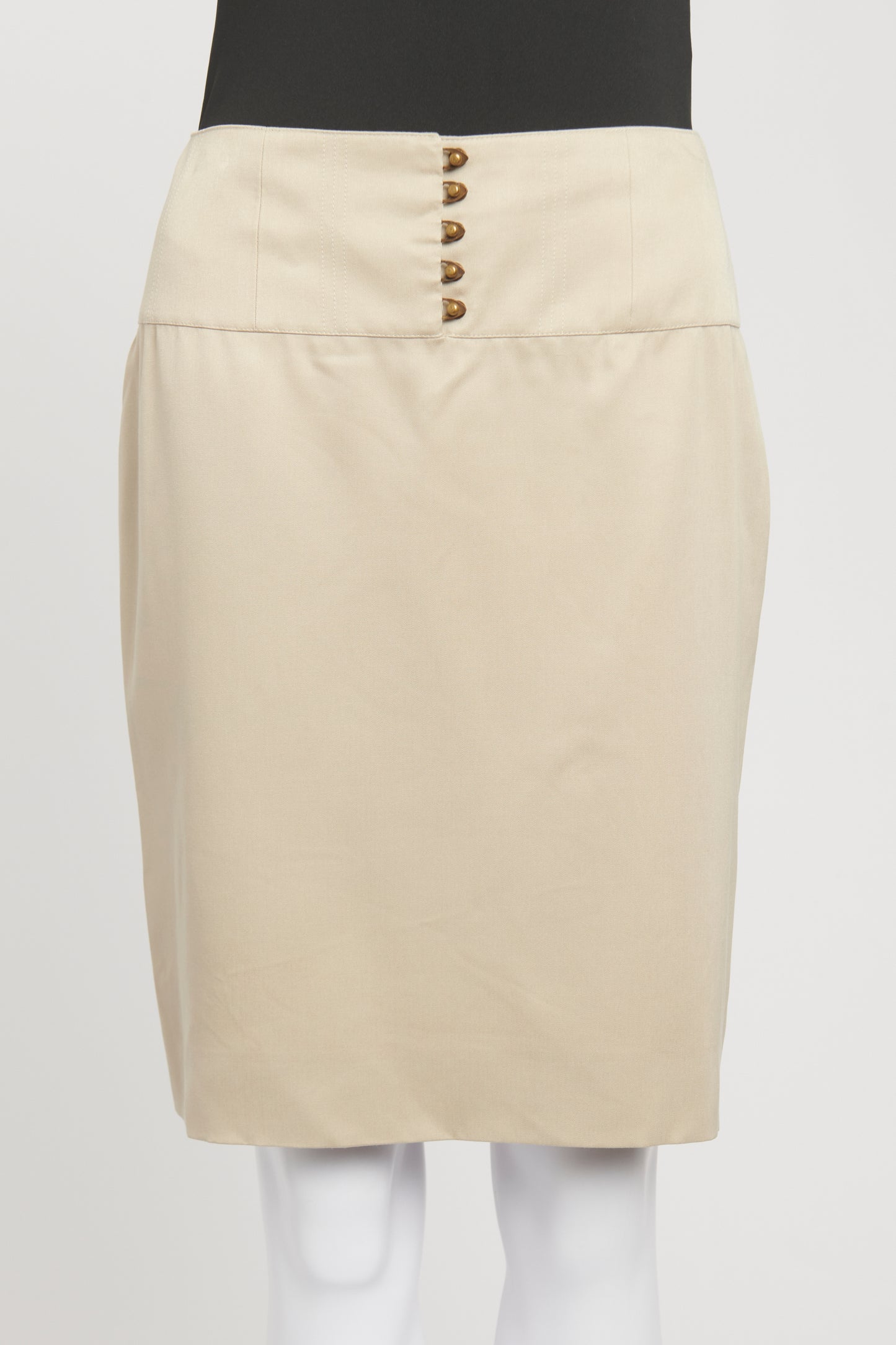 Beige Silk Preowned Corset Style Knee Length Skirt