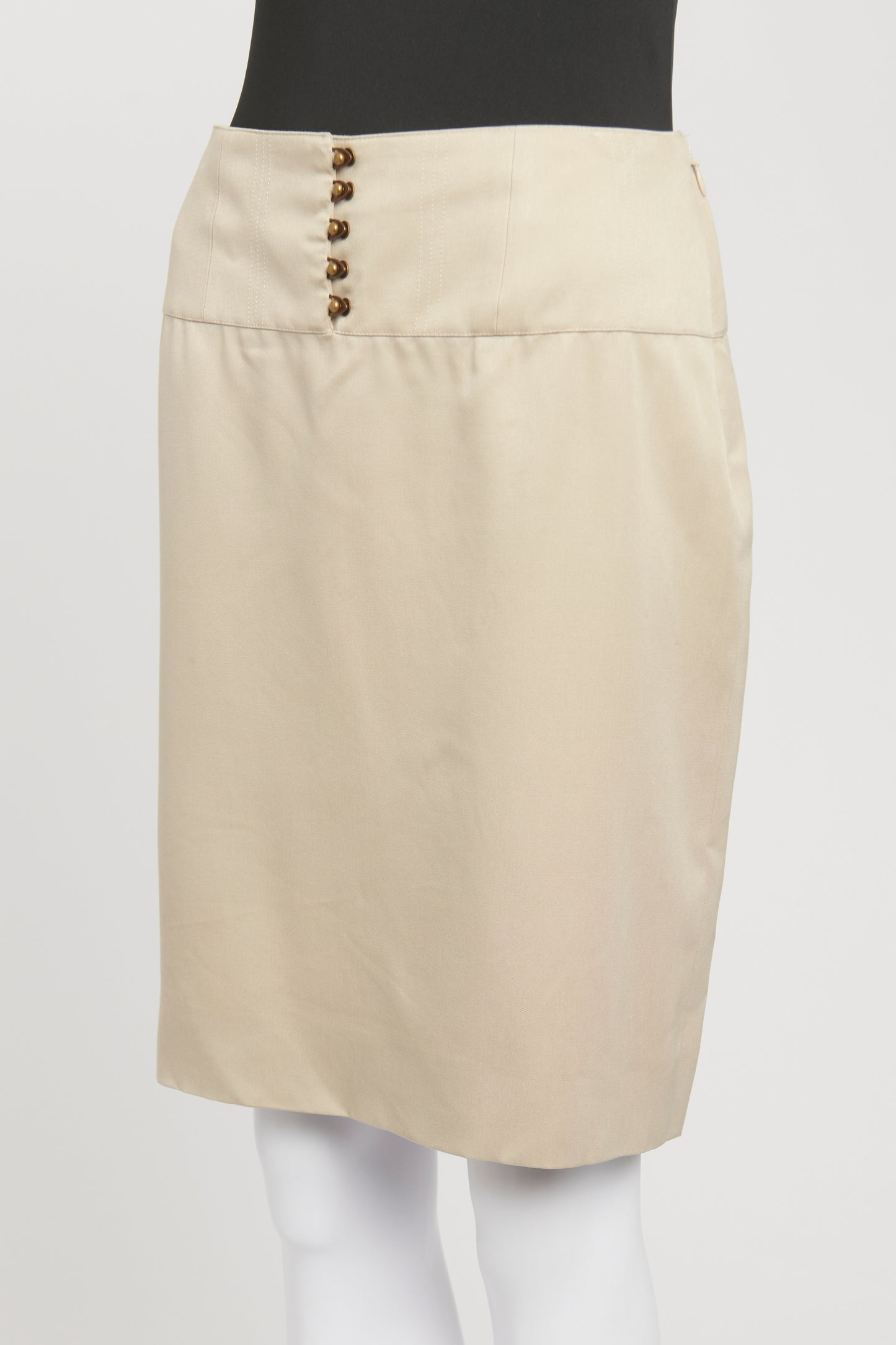 Beige Silk Preowned Corset Style Knee Length Skirt