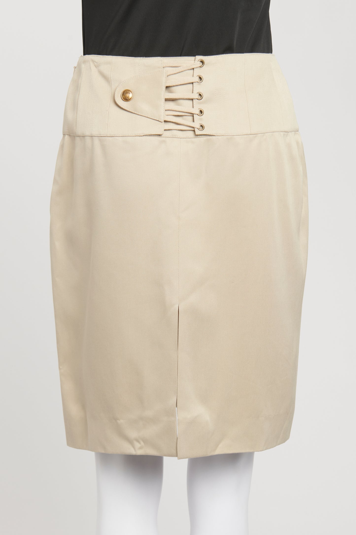 Beige Silk Preowned Corset Style Knee Length Skirt